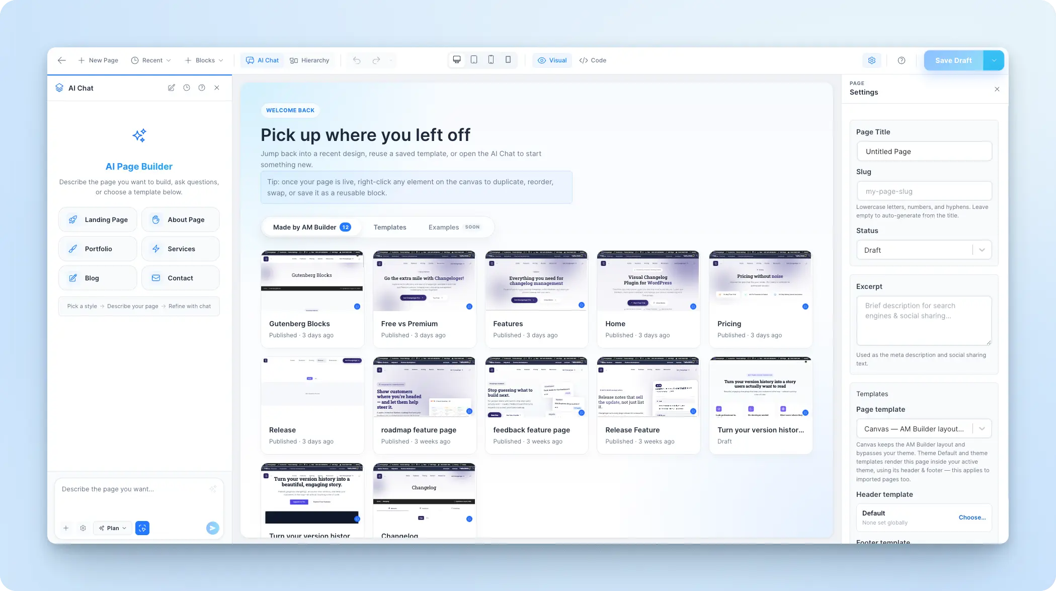 Antimanual Builder dashboard