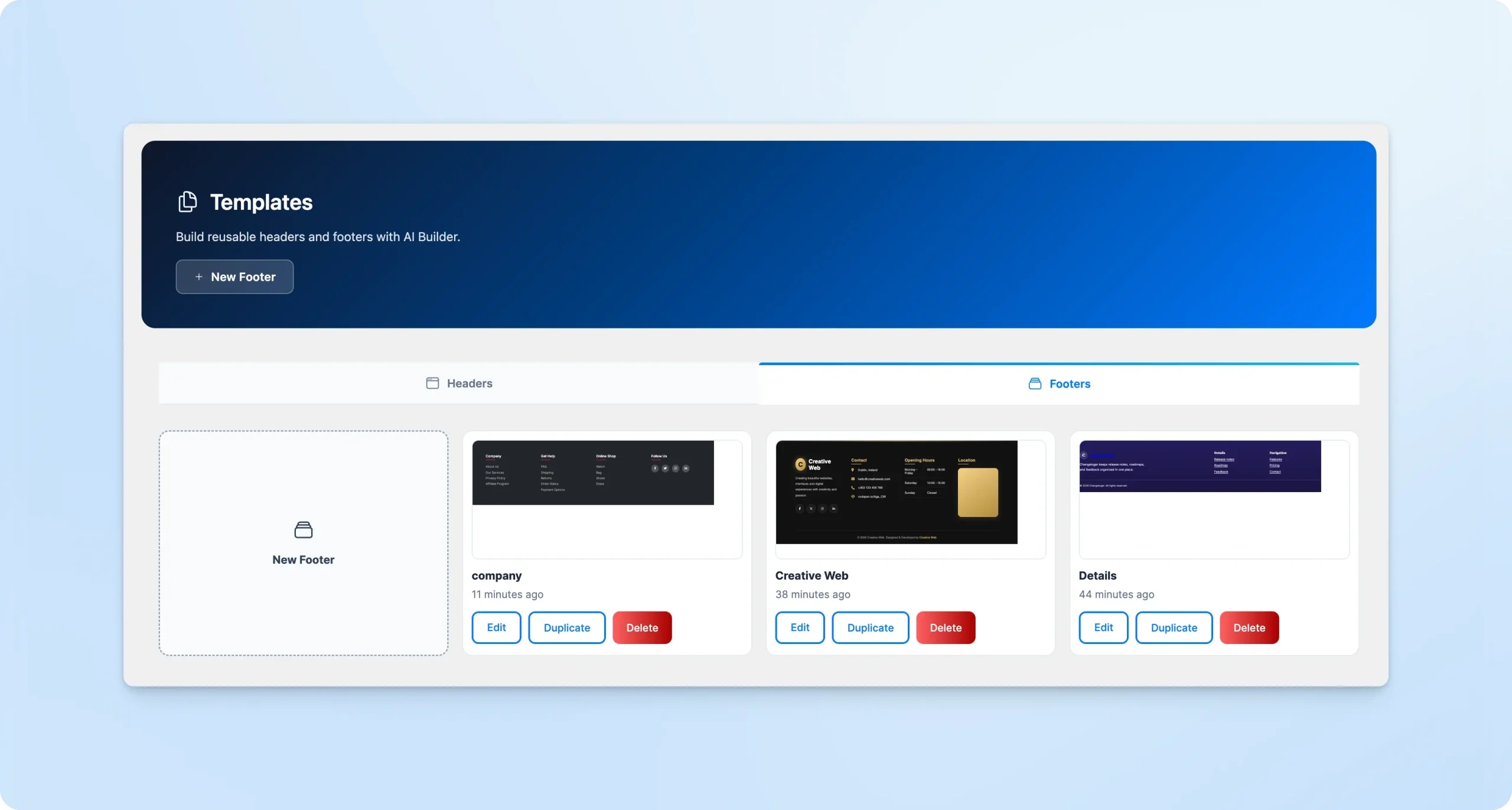Footer templates