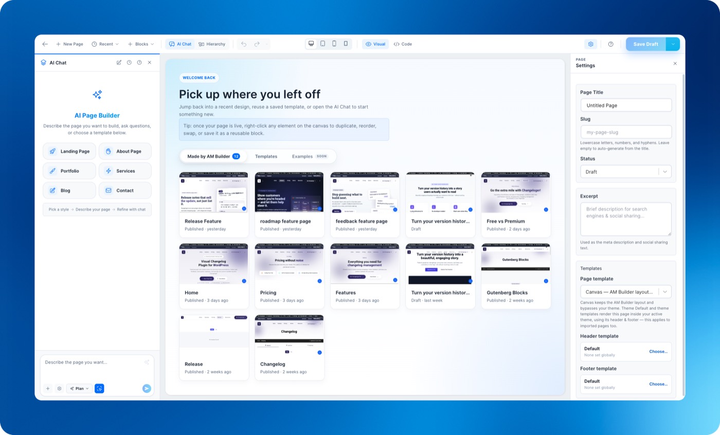 Antimanual Builder dashboard preview
